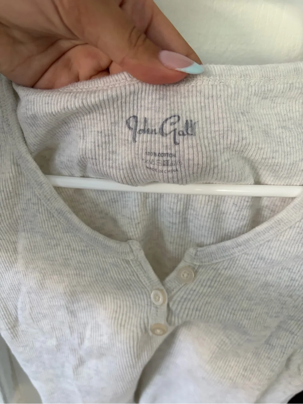 Brandy Melville Heather Light Gray Ribbed Henley Crop Top